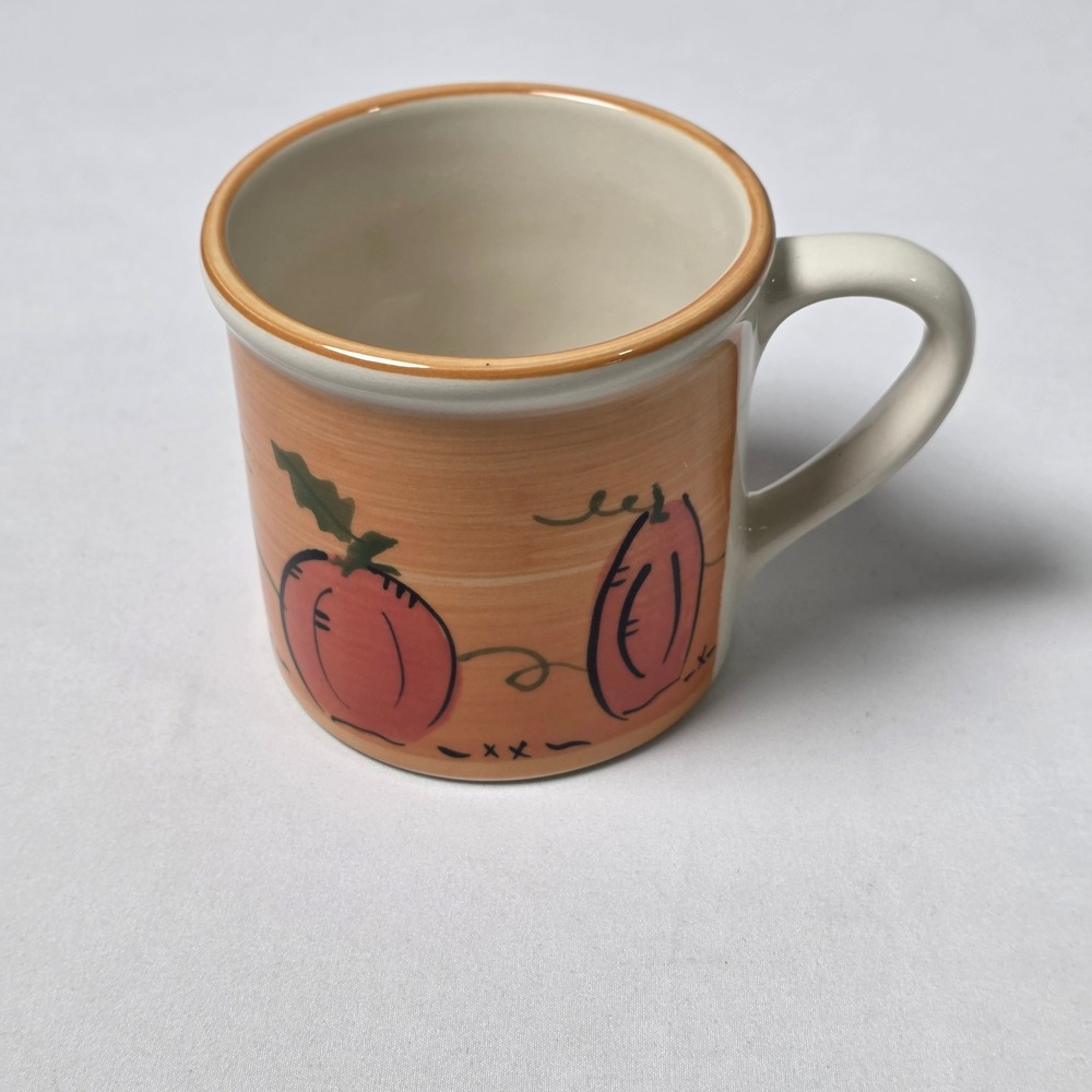 Hartstone Pumpkin Patch Mug Orange Hand Painted Stoneware Made in USA Fall Theme